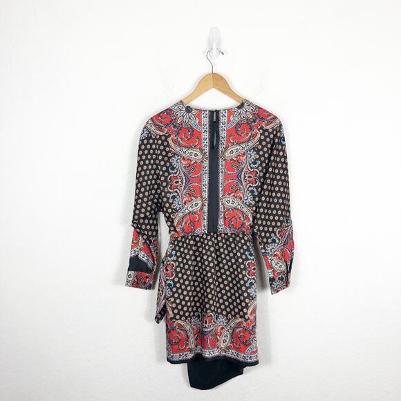Zara Paisley Scarf Mix Print Satin Faux Wrap Mini Dress Small Boho Western - Picture 13 of 14